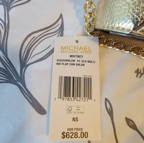 Michael Kors Metallic Gold and White Convertible Crossbody Bag NWT - Picture 6 of 7